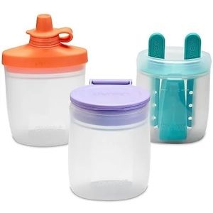 NEW Pyrex Littles 6-PC Silicone Baby Toddler Feeding Set 5 OZ Pouches and Lids